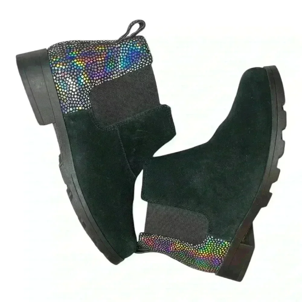 Sorel Women's Black Suede Iridescent Waterproof Booties Size 5 Preowned